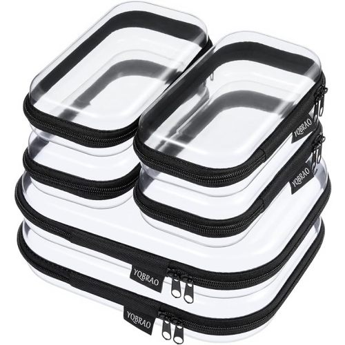 6 Pack Black Clear Hard Shell Beauty Organizer (2M+4S), 1.2mm Heavy Duty Crush-Proof Cosmetic Case, Reinforced YKK Zippers, Stadium Approved Security Bag for Skincare & Electronics, Multi-Size Set