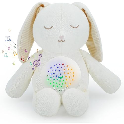 Baby Sleep Soother Bedtime Bunny with Night Light Star Projector, Soft Cotton Stuffed Animal Toys for Boys Girls, Lullaby Music, White Noise for Newborn Shower Gifts