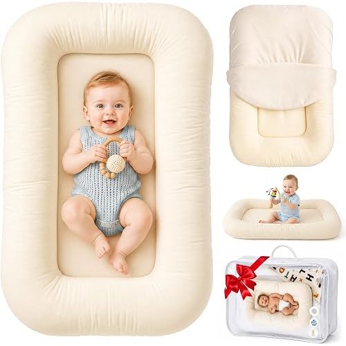 Baby Lounger & Snuggle Nest for Newborn 0-24 Months, Baby Nest Supervised Breathable Cotton for Newborn, Newborn Essentials Gifts, Breathable Portable Infant Lounnger for Travel and Home(White）