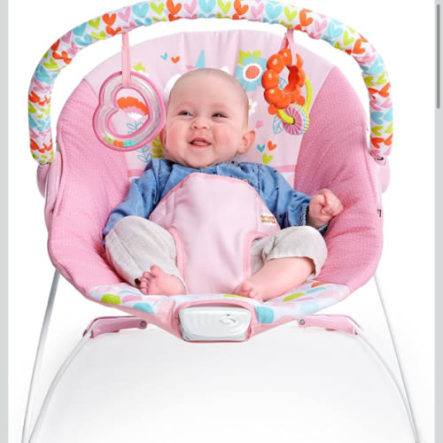 Bright Starts Baby Bouncer Soothing Vibrations Infant Seat - Removable -Toy Bar, Nonslip Feet, 0-6 Months Up to 20 lbs (Fancy Fantasy, Pink Unicorn)
