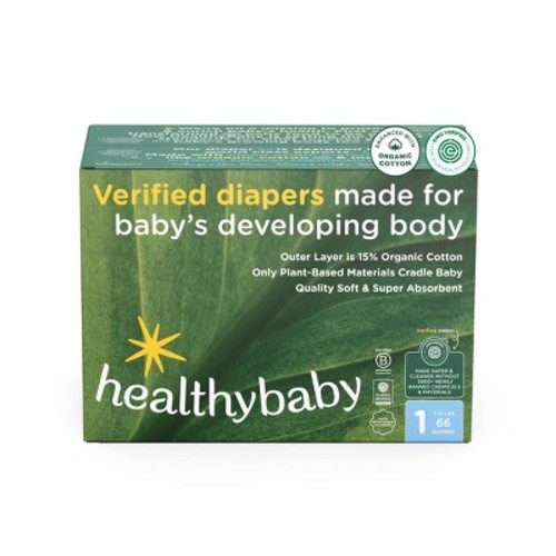 HealthyBaby Certified Safe Organic Cotton Enhanced Diapers - Size 1 - 66ct