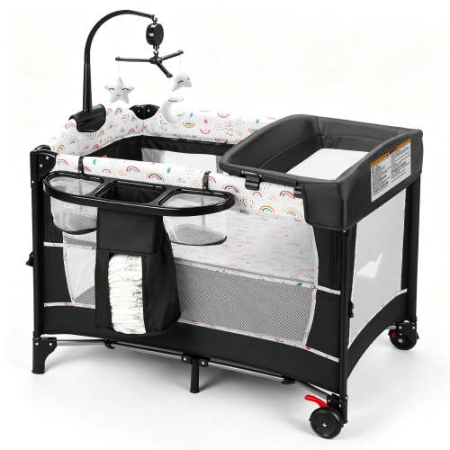AILEEKISS 4-in-1 Portable Baby Play Yard with Changing Table for Newborn, Multicolor