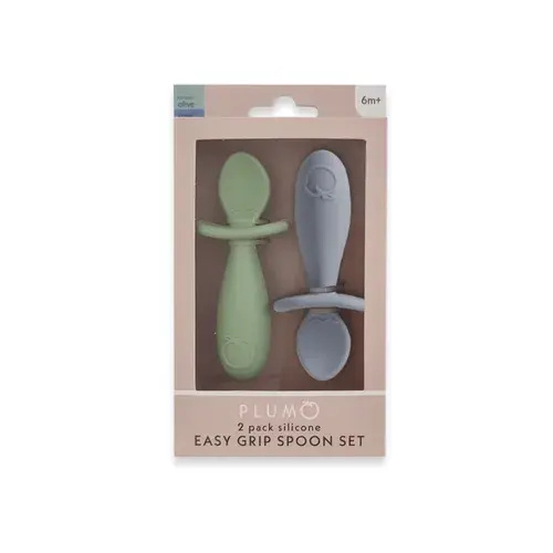 Plum Easy Grip Spoon Set Olive/ Steel Blue | Baby Bunting AU