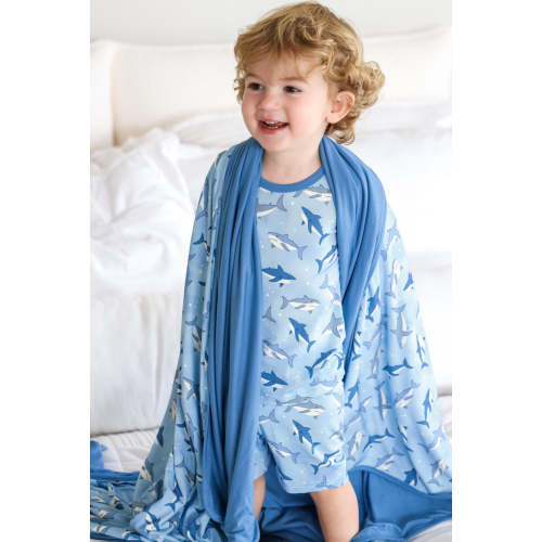 Double Sided Bamboo Kids Blanket in Fin Friends | Caden Lane