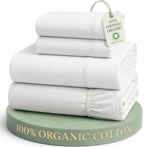 LANE LINEN King Sheets 100% Organic Cotton 4pc Percale Cooling Soft - White | GOTS Certified Organic Cotton Percale King Sheet Set - For Hot Sleepers, All-Season Comfort, For Master Bedrooms