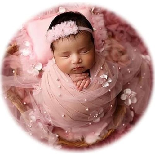 Zeroest Newborn Photo Props Photography Wrap for Babies Lace-Tulle Wraps Blanket Baby Boy Girl Photo Shoot Outfits (Light Pink)