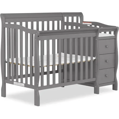 Dream On Me Jayden 4-in-1 Mini Convertible Crib And Changer in Storm Grey, Greenguard Gold Certified, Non-Toxic Finish, New Zealand Pinewood, 1" Mattress Pad