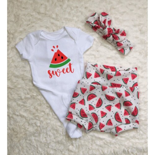 Summer Baby Girl Outfit, Sweet Watermelon, Bummies, Shorts, Bodysuit, Newborn, Coming Home