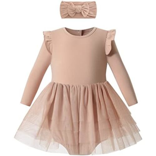 O2 BABY Organic Cotton Baby Girls Tutu Dress Baby's Tulle Dress with Headband Outfit Set 0-24Months