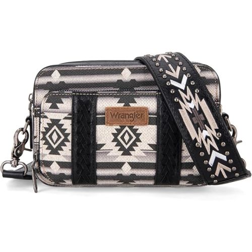 Wrangler Crossbody Bag for Women Boho Aztec Small Multi Pocket Crossover Purse