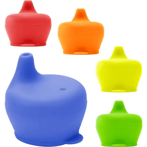 Silicone Sippy Cup Lids - Spill Proof, Fits Any Cup, BPA-Free, Durable & Soft for Babies & Toddlers, Quick to Attach - 5 Pack Silicone Lids for Cups (Red, Blue, Yellow, Green, Orange)