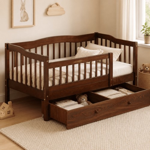 Zimtown Toddler Daybed, Kids Day Bed Frame with Storage Drawer, Children Sleeping Bedroom, Coffee