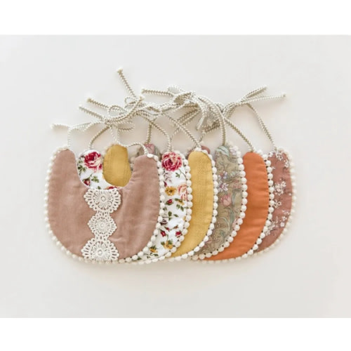 Scalloped Bib in Crochet Rosy Brown & Buttercups // Double Sided | Reverie Threads