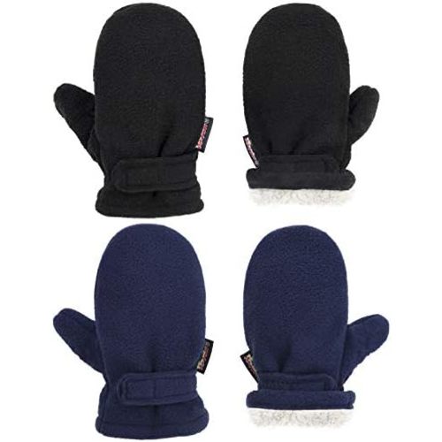 Toddler Baby Boy Girls Winter Warm Mittens - Kids Easy-On Sherpa Fleece Lined Snow Infant Gloves 2 Pairs