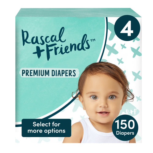 Rascal + Friends Premium Diapers Size 4, 150 Count (Select for More Options)