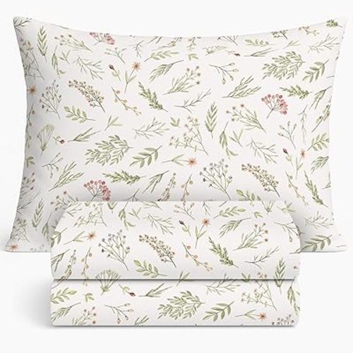 Pobi Baby Twin Bed Sheets - Comfortable Premium Ultra Soft Cotton Twin Fitted Sheet Set for Girls and Boys Floral Design - Ideal Twin Sheets for Kids (Zephyr Minnie)