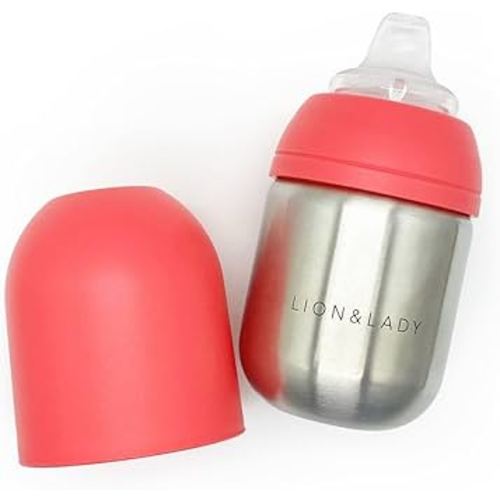 Lion & Lady Stainless Steel Toddler Spout Bottle Sippy Cup, 210ml 18/8 Brushed Steel Toddler Spout Bottle - BPA-Free, BPS-Free, Recyclable, Adaptable Baby Sippy Cups 6-12 Months (Pink) : Amazon.com.au: Baby