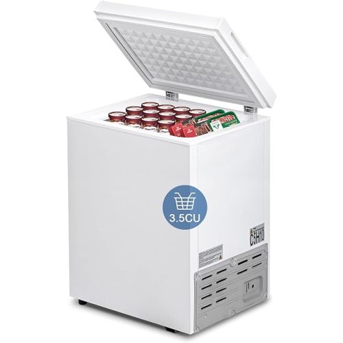 3.5 Cu.Ft Chest Freezer with 7 Temperature Settings, Quiet Compact Deep Freezer with Removable Basket, Mini Freestanding Freezer for Apartment, Kitchen, RV, Office or Restaurant Use