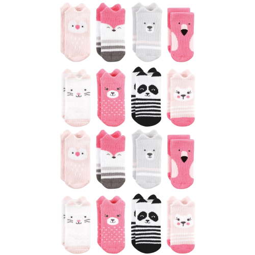Hudson Baby Cotton Rich Baby Terry Socks 16-Pack, Pink Animals, 6-12 Months