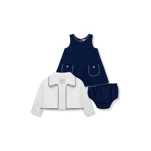 Embroidered Cotton Jacket, Dress & Bloomers Set