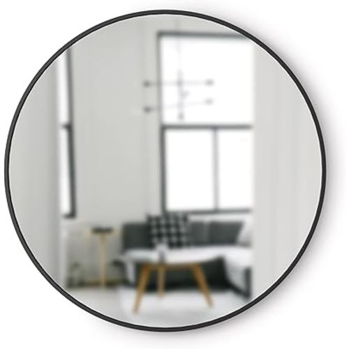 Umbra Hub Round Wall Mirror with Rubber Frame, Modern Style for Bathroom, Entryway, Living Room and More, 37-Inch, Black