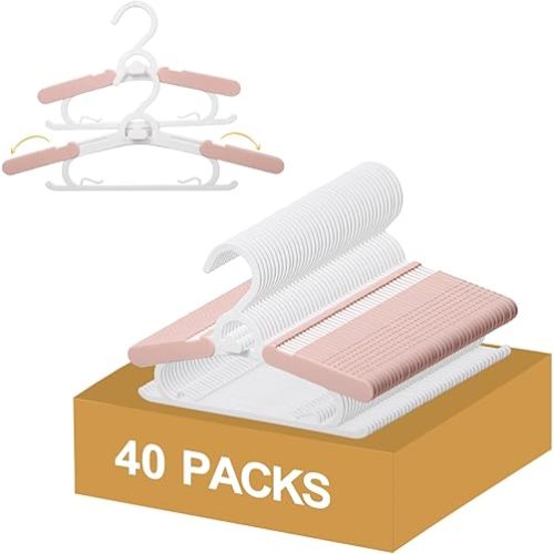 40 Pack Baby Clothes Hangers, 11-15" Adjustable Non-Slip Thickened Kid Hangers for Nursery Closet Toddlers Infant Children to Teenager (Pink)