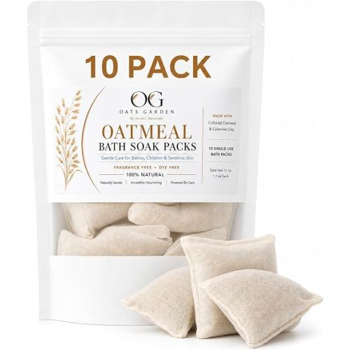 Oats Garden - Baby Oatmeal Bath Soak - Organic Oatmeal, Colloidal Oatmeal & Calamine Clay for Eczema Relief - No Mess Soak Bags, 10 Pack (1 oz each) - Soothes Irritated Skin for Babies & Children