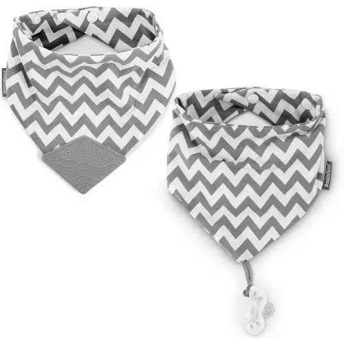 BooginHead Cotton Baby Drool Bibs, Teething Bib and Pacifier Holder Bib, Gray Chevron