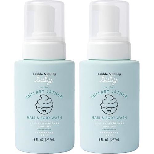 Dabble & Dollop Baby Hair & Body Wash - Tear-Free, Fragrance-Free Baby Shampoo and Body Wash, Gentle, pH-Balanced Foaming 2-in-1 Cleanser for Sensitive Skin (8 fl oz, Pack of 2)