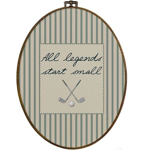 dvhdajed Striped Golf Sports Oval Wall Art Decor, All Legends Start Small Framed Canvas Art, Green Beige Striped Golf Sport Oval Wall Hanging Decor for Golf Nursery Boy Room Playroom,8.7x11.3 Inch