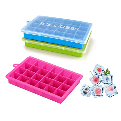 TAO CICADA Ice Cube Tray, 3 Pack Silicone Ice Cube Molds, Ice Cube Trays, Silicone Ice Trays, Easier to Release, BPA Free for Alcohol/Coffee/Beverages (Blue, Green, Rose red)