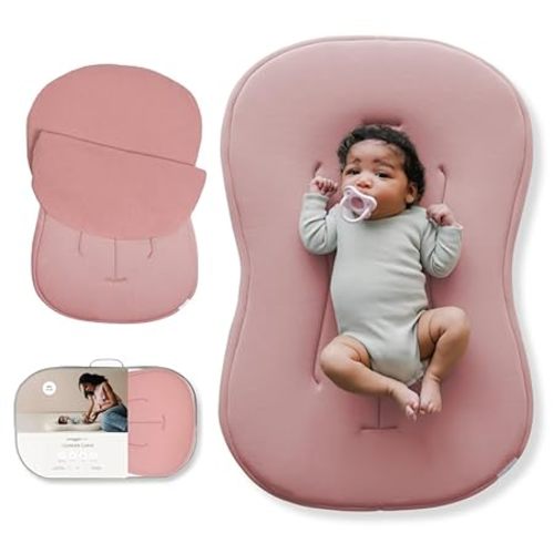 Snuggle Me® Baby Lounger Curve - Premium Organic Cotton with Foam Core, Machine-Washable Cover, Buttery-Soft & Breathable CSPC Compliant Infant Lounger Baby Nest Pillow with Travel Bag - Gumdrop