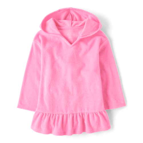 Baby And Toddler Girls Hooded Peplum Terry Swim Cover-Up - Pink 9-12M