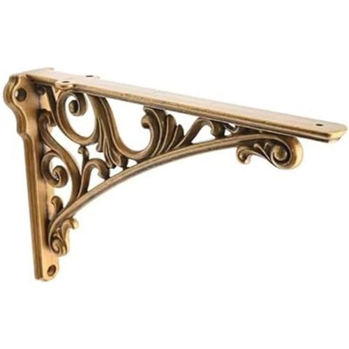 Decorative Shelf Bracket 8 inch, Antique Brass Shelf Brackets for Shelving, Heavy Duty Vintage, DIY Projects, Hardware Included, 4 Pack, 7.87x5.6x1.73 inch,Baroque Style