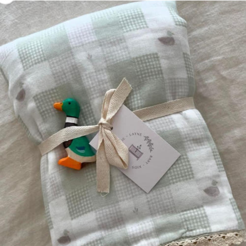 Little Mallard Duck QUILTED 6 Layer Gauze Blanket