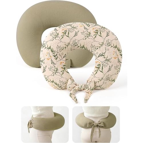 lulumoon Muslin Nursing Pillow Covers - 2-Pack Cotton Slipcovers for Breastfeeding Pillow - Extended Adjustable Strap for Secure Fit & Stable Support - Hidden Zipper Safety for Bottle-Feeding