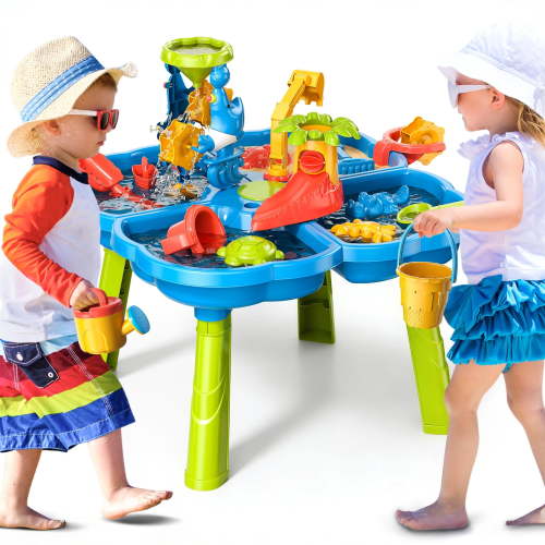 Dinosaur Planet Sand Water Table for Toddlers, 4 in 1 Sand Table and Water Play Table, Kids Table Activity Sensory Play Table Beach Sand Water Toy for Outdoor Backyard for Toddlers Age 2-4 Gift