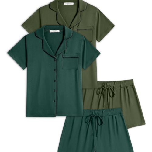 Ekouaer Womens Pajamas Set 2 Pack Button Down Summer Sleepwear Short Sleeve Comfy Pjs Loungewear Set