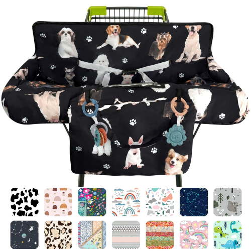 Black Shopping Cart Cover for Baby 2-in-1 High Chair Cover with Safety Harness Multifunctional Dog Pattern Cart Covers for Babies Soft Padded Grocery Cart Cover for Baby Boy Girl