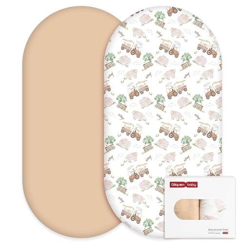 Gllquen Baby Bassinet Sheets 2-Pack for Baby Girl Boy Yellow Farm | Soft Bassinet Mattress Sheet 32x16, Compatible with Halo Bassinest Swivel Sleeper, Baby Delight, Universal fitted,Baby Gift