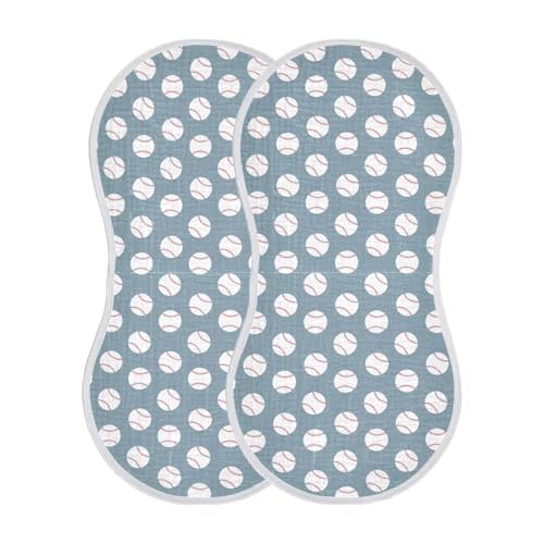 Baby Muslin Burp Cloths Set of 2 Baseball Blue Muslin Washcloths American Sport Championship Patch Sports Milk Spit Up Rags Soft Newborn Towel for Unisex Boys and Girls, 22 x 11 Inch