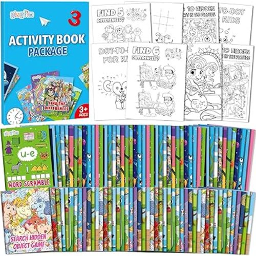 96 PCS Mini Activity Books for Kids Coloring Books Party Favors Bulk Ages 4-12 Challenging Game Include Mazes Dot to Dot Word Search Word Scramble Goodie Bags Stuffers Kids Classroom Activities