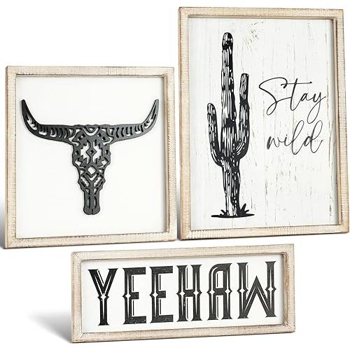 Putuo Rustic 3-Piece Western Wall Decor, Boho Bedroom Decor, Farmhouse Wall Art (Yeehaw)