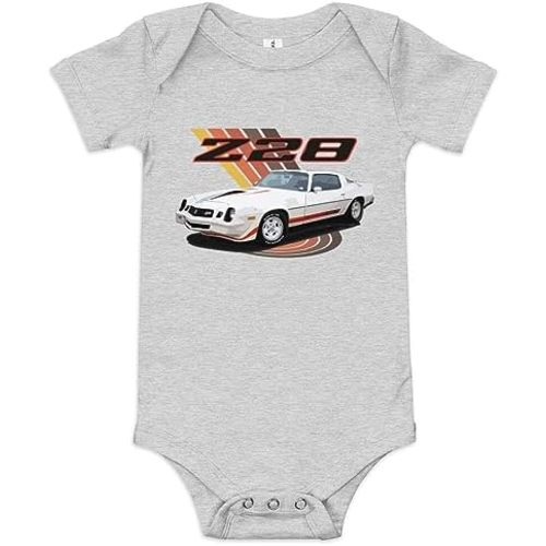 1979 White Camaro Z28 Retro Aesthetic Muscle Car Streetwear Baby Onesie Short Sleeve one Piece