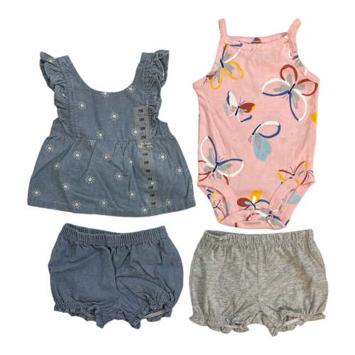Carter's Baby Girl 4-Piece Mix & Match Sleeveless Tops & Shorts Set Chambray/Butterfly 3M