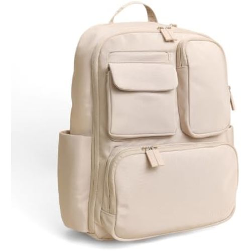 Itzy Ritzy Utility Diaper Bag Backpack – Features 17 Pockets (Including 2 Insulated Bottle Holders) & Trolley Sleeve and Includes Stroller Straps & Changing Pad – Part of The Belong Collection (Toast)