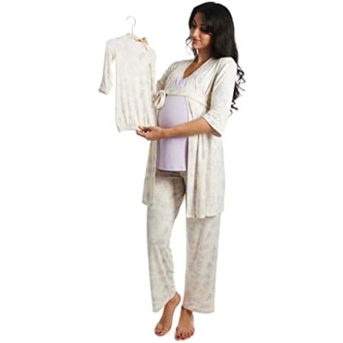 5 Piece Maternity and Nursing PJ Pant Set for Mom and Baby