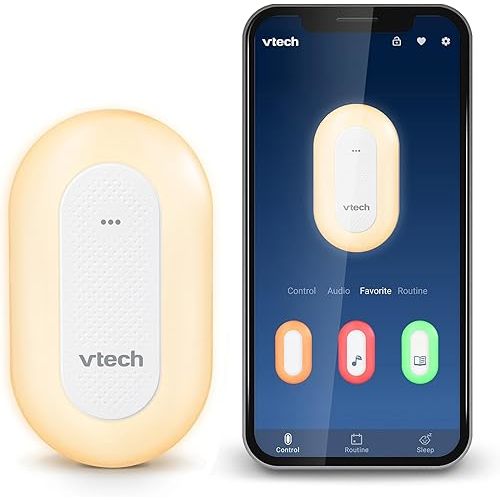VTech V-Hush Plug Sleep Soother & Night Light - Wall Plug in, No Batteries/Cords, App Control, Record Voice, 40 Stories Lullabies Sounds, Bluetooth Speaker, 250+ Colors