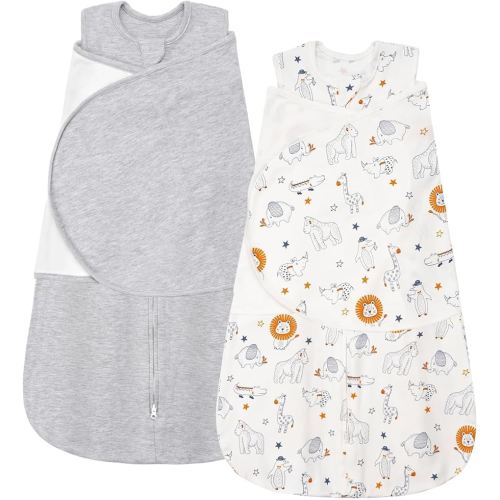 ZIGJOY Sleep Sack Swaddle 1.0 Tog Baby Wearable Blanket 100% Cotton Baby Swaddle Blanket for Newborns 0-6 Months Grey&Line Animal