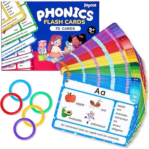 JoyCat 75 Pack Phonics Flash Cards-Learn to Read Alphabet and CVC Words in 25 Stages-Games for Kids Ages 3-8 Preschool Kindergarten 1st 2nd Grade Homeschool Educational Learning Activities